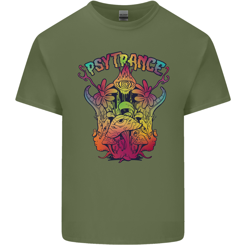 Psytrance Psychedelic Trance Music Psy Mens Cotton T-Shirt Tee Top Military Green