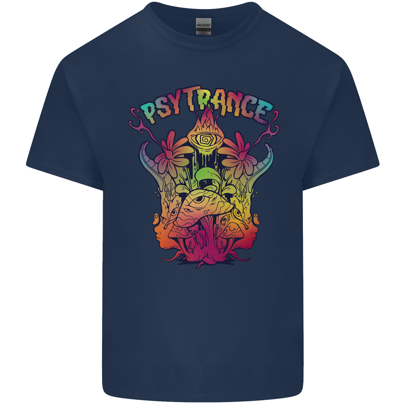 Psytrance Psychedelic Trance Music Psy Mens Cotton T-Shirt Tee Top Navy Blue