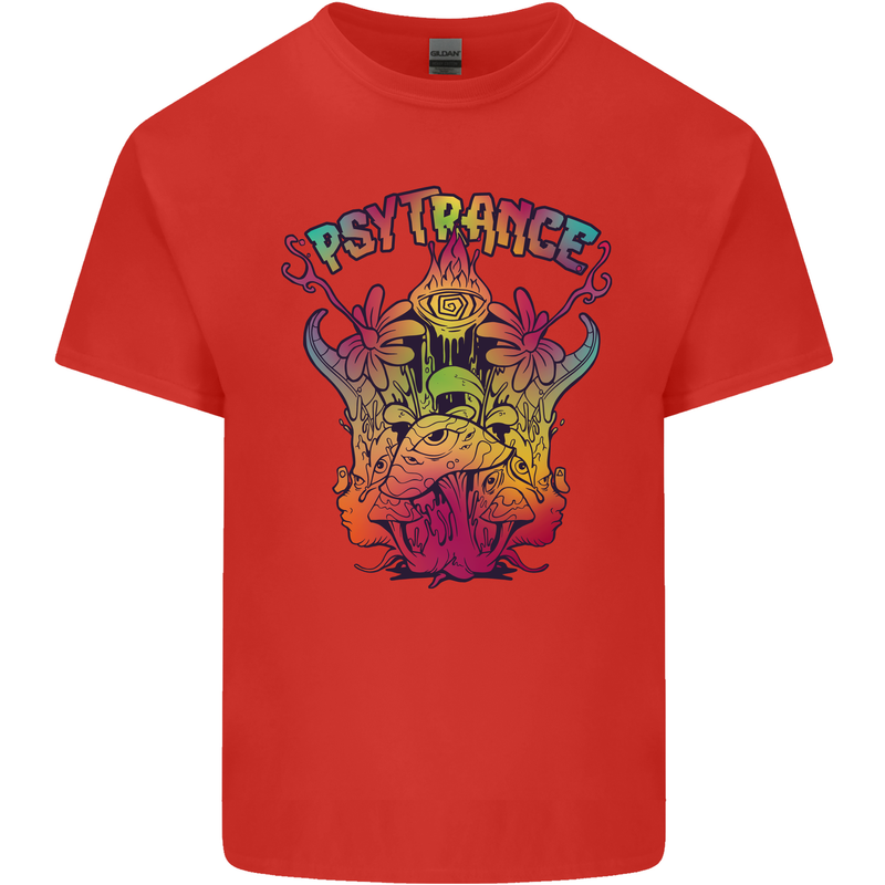 Psytrance Psychedelic Trance Music Psy Mens Cotton T-Shirt Tee Top Red