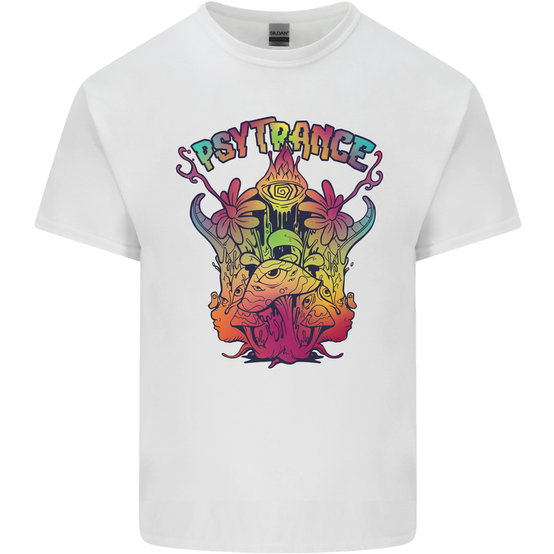 Psytrance Psychedelic Trance Music Psy Mens Cotton T-Shirt Tee Top White