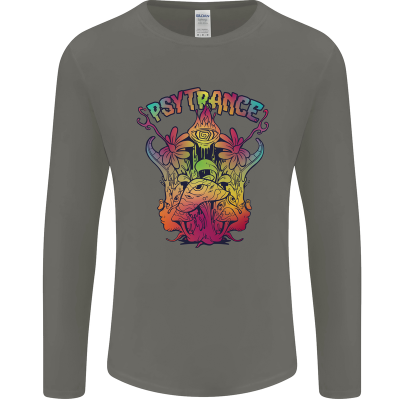 Psytrance Psychedelic Trance Music Psy Mens Long Sleeve T-Shirt Charcoal