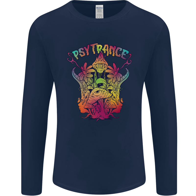 Psytrance Psychedelic Trance Music Psy Mens Long Sleeve T-Shirt Navy Blue