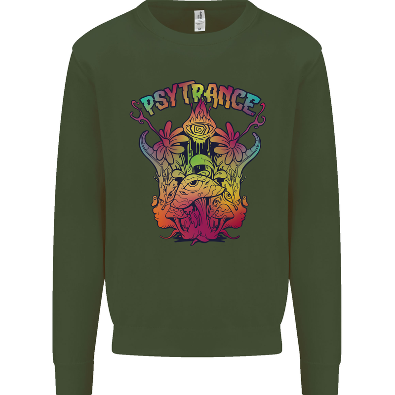 Psytrance Psychedelic Trance Music Psy Mens Sweatshirt Jumper Forest Green