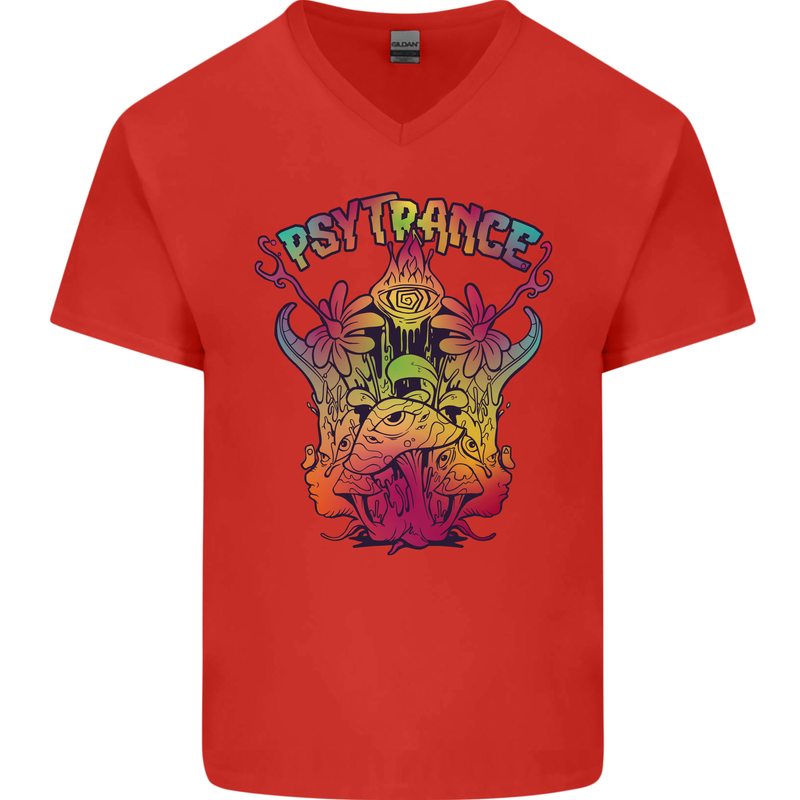 Psytrance Psychedelic Trance Music Psy Mens V-Neck Cotton T-Shirt Red