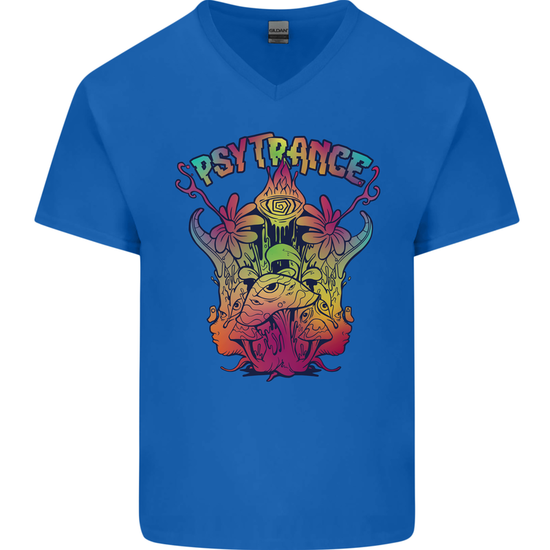 Psytrance Psychedelic Trance Music Psy Mens V-Neck Cotton T-Shirt Royal Blue