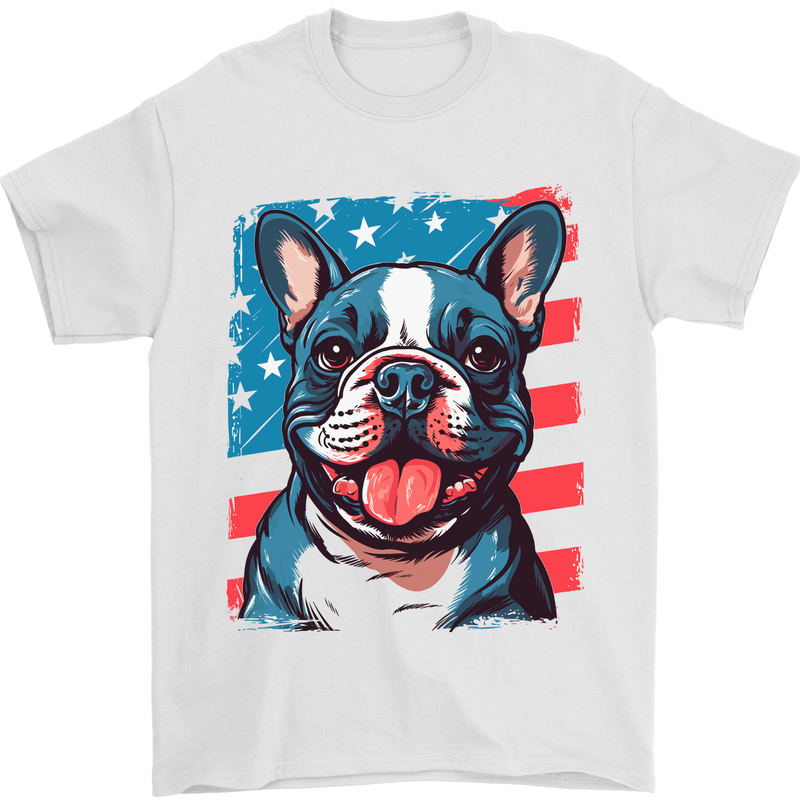 Pug USA Flag American Mens T-Shirt 100% Cotton White