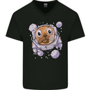 Pugonaut Astronaut Pug Dog Funny Space Mens V-Neck Cotton T-Shirt Black