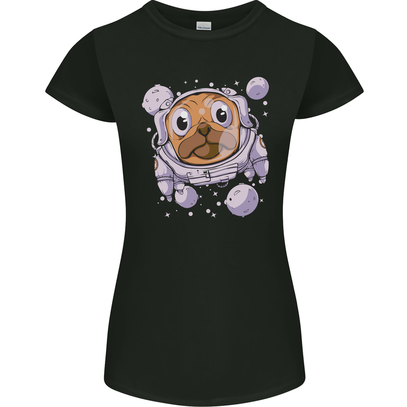 Pugonaut Astronaut Pug Dog Funny Space Womens Petite Cut T-Shirt Black