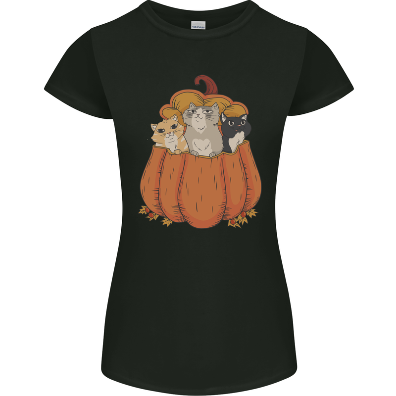 Pumpkin Cats Funny Halloween Womens Petite Cut T-Shirt Black
