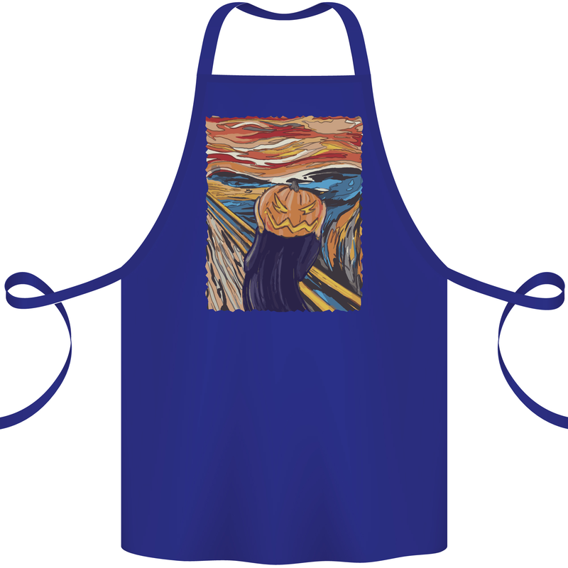 Pumpkin Scream Painting Halloween Cotton Apron 100% Organic Royal Blue