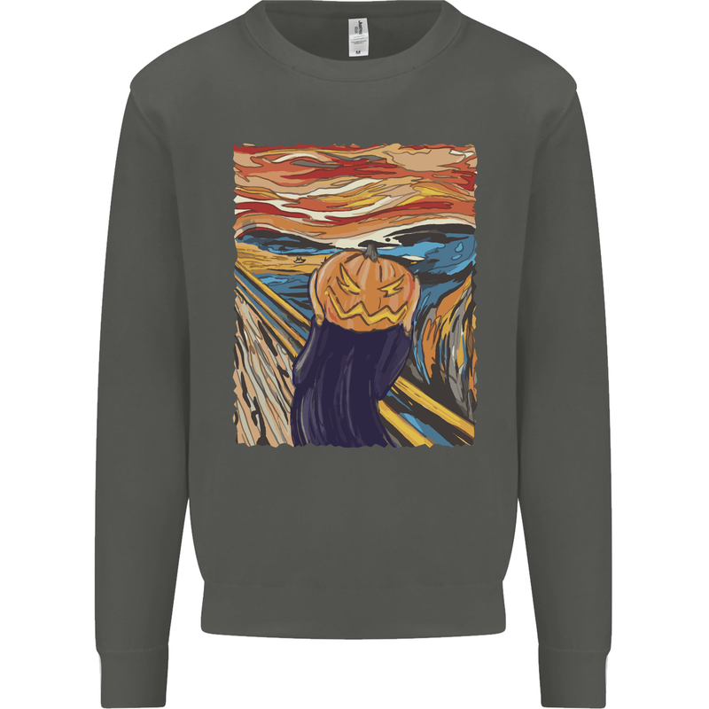 Pumpkin Scream Painting Halloween Kids Sweatshirt Jumper Storm Grey
