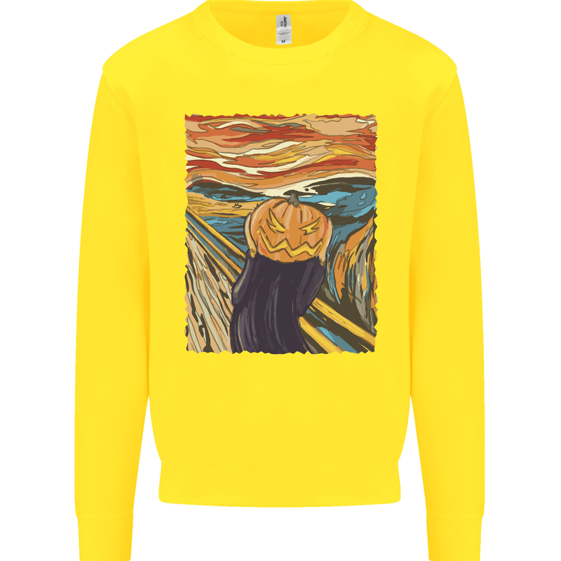 Pumpkin Scream Painting Halloween Kids Sweatshirt Jumper Yellow