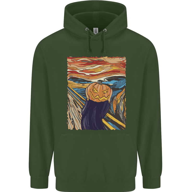 Pumpkin Scream Painting Halloween Mens 80% Cotton Hoodie Forest Green