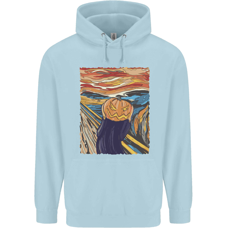 Pumpkin Scream Painting Halloween Mens 80% Cotton Hoodie Light Blue