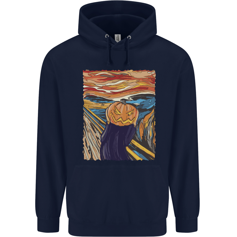 Pumpkin Scream Painting Halloween Mens 80% Cotton Hoodie Navy Blue