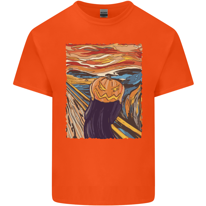 Pumpkin Scream Painting Halloween Mens Cotton T-Shirt Tee Top Orange