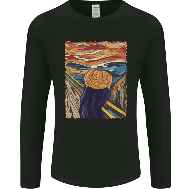 Pumpkin Scream Painting Halloween Mens Long Sleeve T-Shirt Black