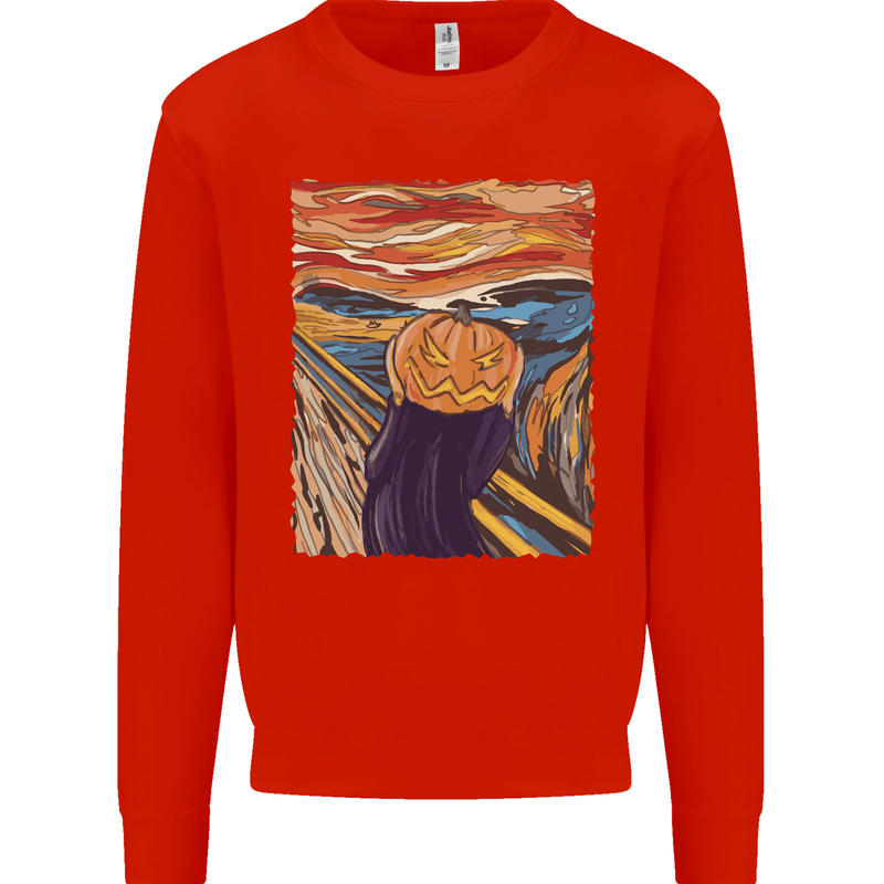 Pumpkin Scream Painting Halloween Mens Sweatshirt Jumper Bright Red