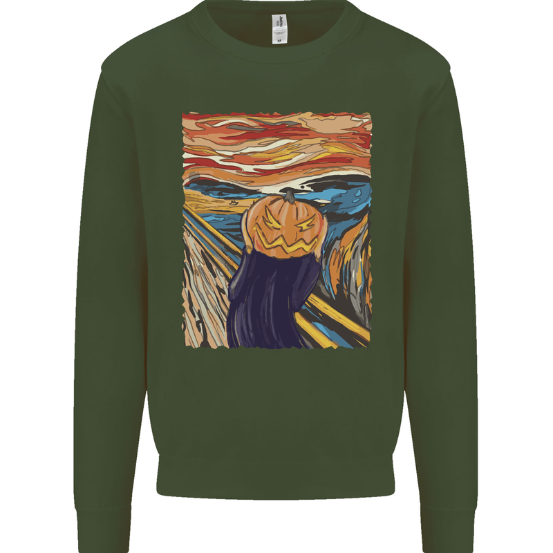 Pumpkin Scream Painting Halloween Mens Sweatshirt Jumper Forest Green