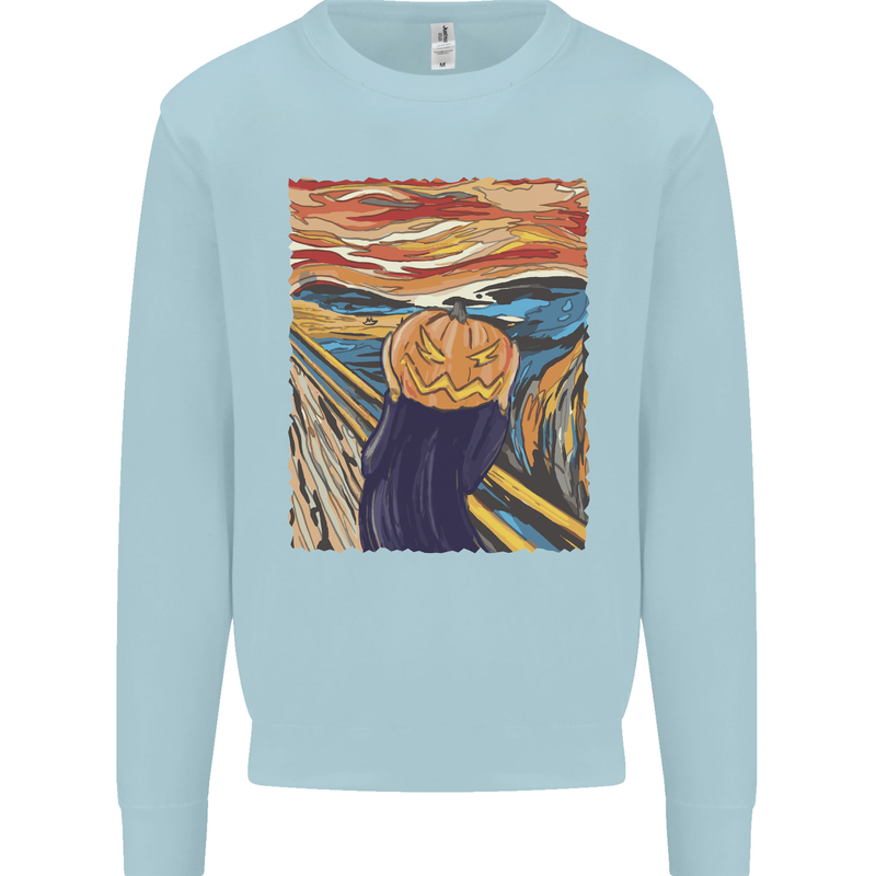 Pumpkin Scream Painting Halloween Mens Sweatshirt Jumper Light Blue