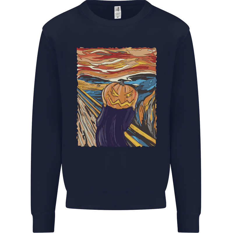 Pumpkin Scream Painting Halloween Mens Sweatshirt Jumper Navy Blue