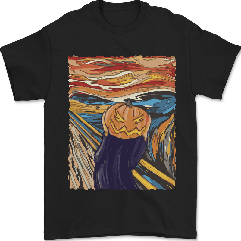 Pumpkin Scream Painting Halloween Mens T-Shirt 100% Cotton Black
