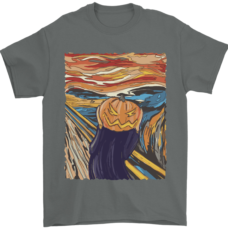 Pumpkin Scream Painting Halloween Mens T-Shirt 100% Cotton Charcoal