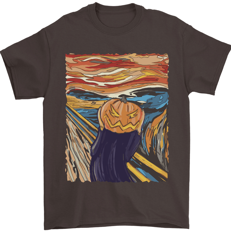 Pumpkin Scream Painting Halloween Mens T-Shirt 100% Cotton Dark Chocolate