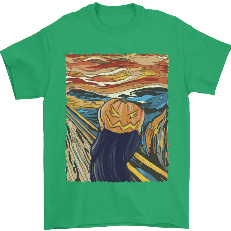 Pumpkin Scream Painting Halloween Mens T-Shirt 100% Cotton Irish Green