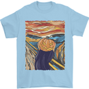 Pumpkin Scream Painting Halloween Mens T-Shirt 100% Cotton Light Blue