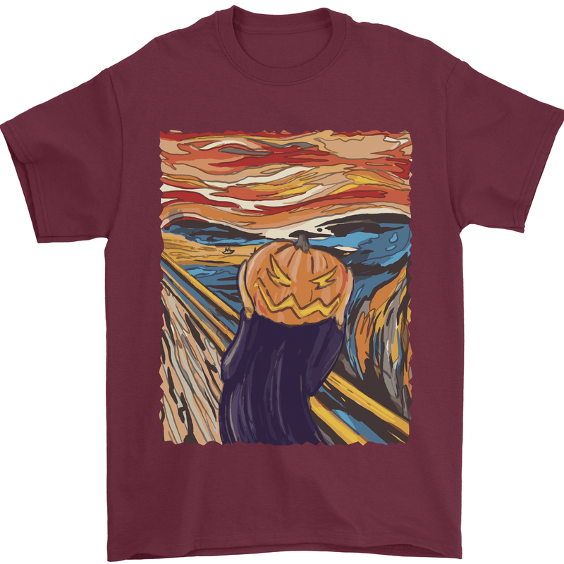 Pumpkin Scream Painting Halloween Mens T-Shirt 100% Cotton Maroon