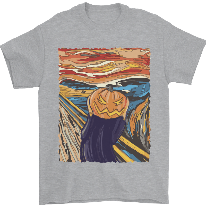 Pumpkin Scream Painting Halloween Mens T-Shirt 100% Cotton Sports Grey