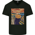 Pumpkin Scream Painting Halloween Mens V-Neck Cotton T-Shirt Black