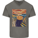 Pumpkin Scream Painting Halloween Mens V-Neck Cotton T-Shirt Charcoal