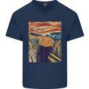 Pumpkin Scream Painting Halloween Mens V-Neck Cotton T-Shirt Navy Blue