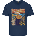 Pumpkin Scream Painting Halloween Mens V-Neck Cotton T-Shirt Navy Blue