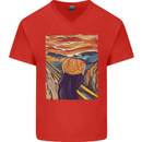 Pumpkin Scream Painting Halloween Mens V-Neck Cotton T-Shirt Red