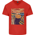 Pumpkin Scream Painting Halloween Mens V-Neck Cotton T-Shirt Red