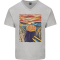 Pumpkin Scream Painting Halloween Mens V-Neck Cotton T-Shirt Sports Grey