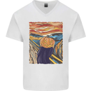Pumpkin Scream Painting Halloween Mens V-Neck Cotton T-Shirt White