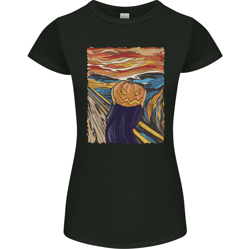 Pumpkin Scream Painting Halloween Womens Petite Cut T-Shirt Black