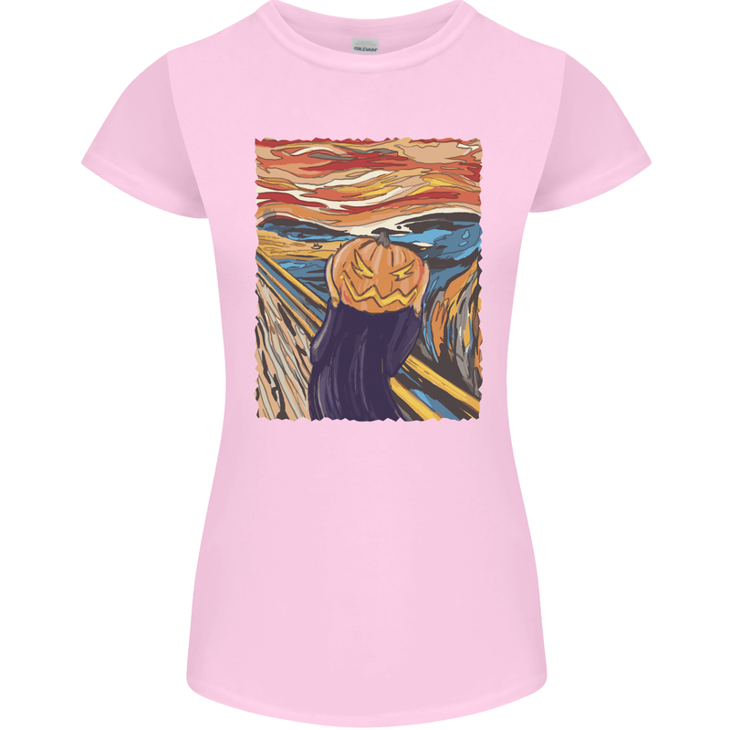 Pumpkin Scream Painting Halloween Womens Petite Cut T-Shirt Light Pink