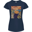 Pumpkin Scream Painting Halloween Womens Petite Cut T-Shirt Navy Blue