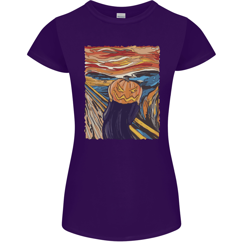 Pumpkin Scream Painting Halloween Womens Petite Cut T-Shirt Purple