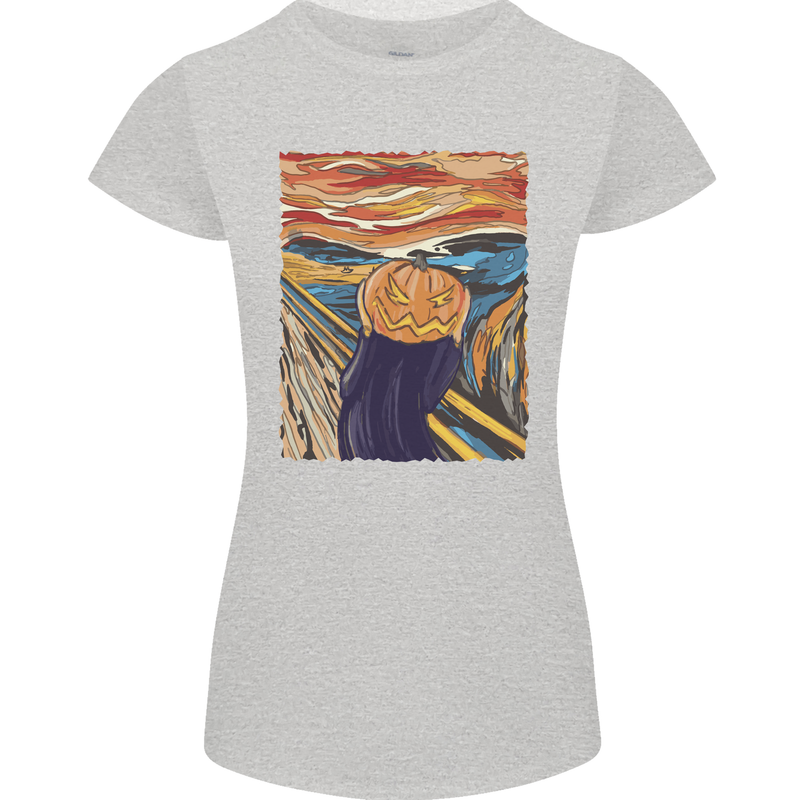 Pumpkin Scream Painting Halloween Womens Petite Cut T-Shirt Sports Grey