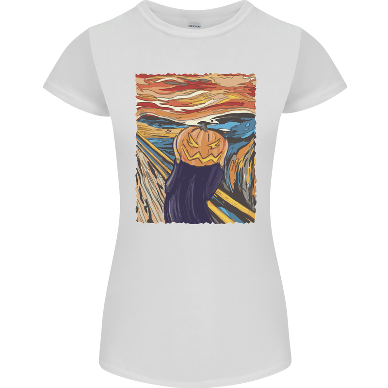 Pumpkin Scream Painting Halloween Womens Petite Cut T-Shirt White