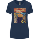 Pumpkin Scream Painting Halloween Womens Wider Cut T-Shirt Navy Blue