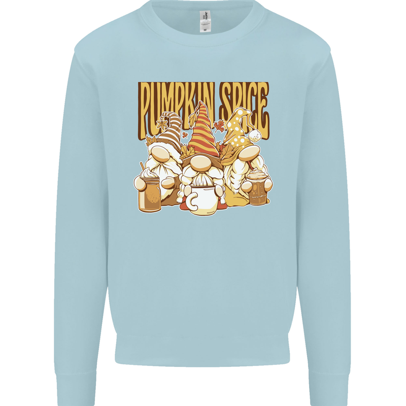 Pumpkin Spice Gnomes Halloween Kids Sweatshirt Jumper Light Blue