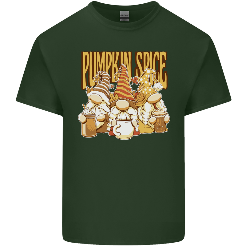 Pumpkin Spice Gnomes Halloween Mens Cotton T-Shirt Tee Top Forest Green