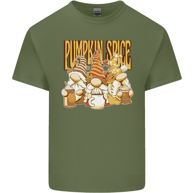 Pumpkin Spice Gnomes Halloween Mens Cotton T-Shirt Tee Top Military Green